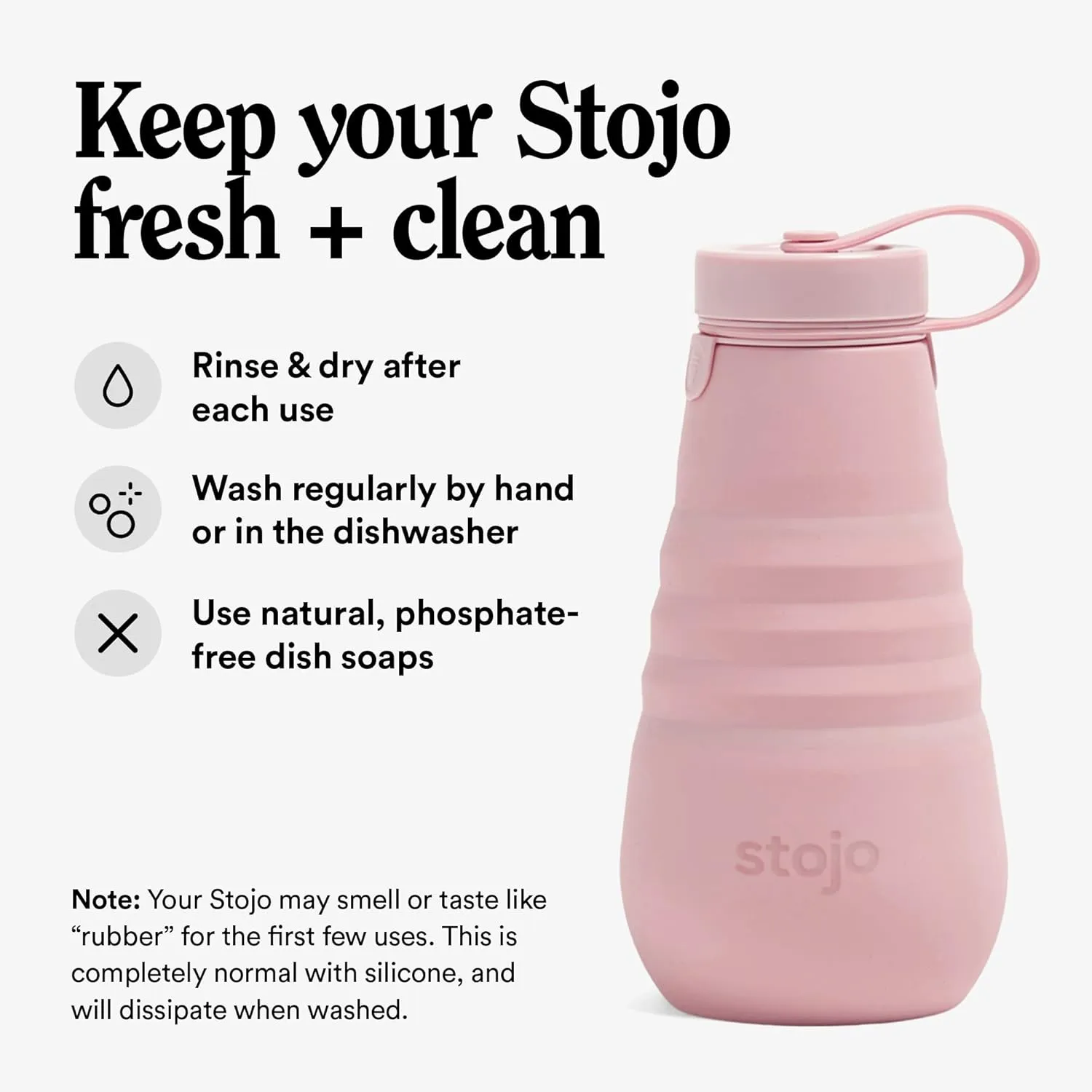 STOJO Collapsible Water Bottle  Carnation Pink, 20oz / 592ml - Leak-Proof Reusable Silicone Travel Cup for Hot & Cold Drinks - Microwave & Dishwasher Safe