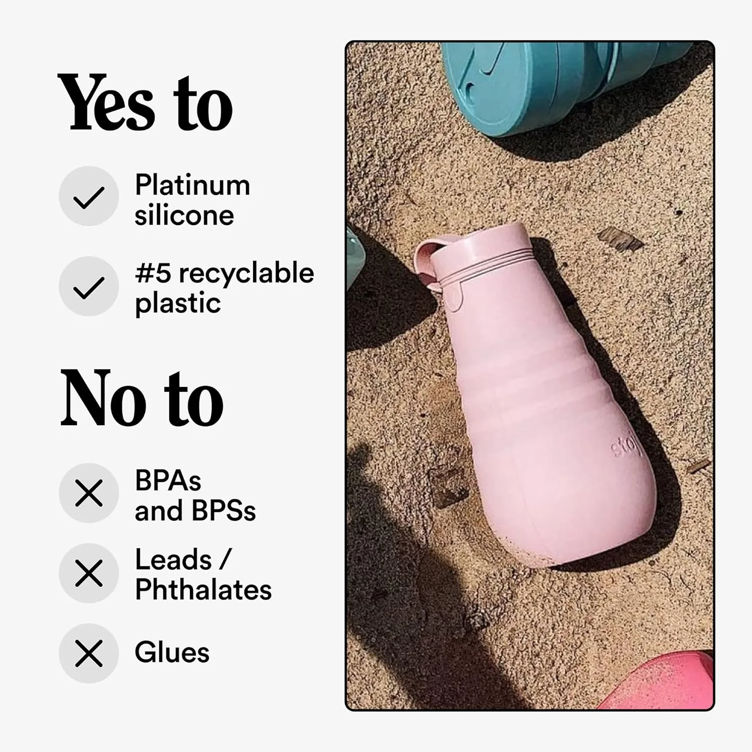 STOJO Collapsible Water Bottle  Carnation Pink, 20oz / 592ml - Leak-Proof Reusable Silicone Travel Cup for Hot & Cold Drinks - Microwave & Dishwasher Safe