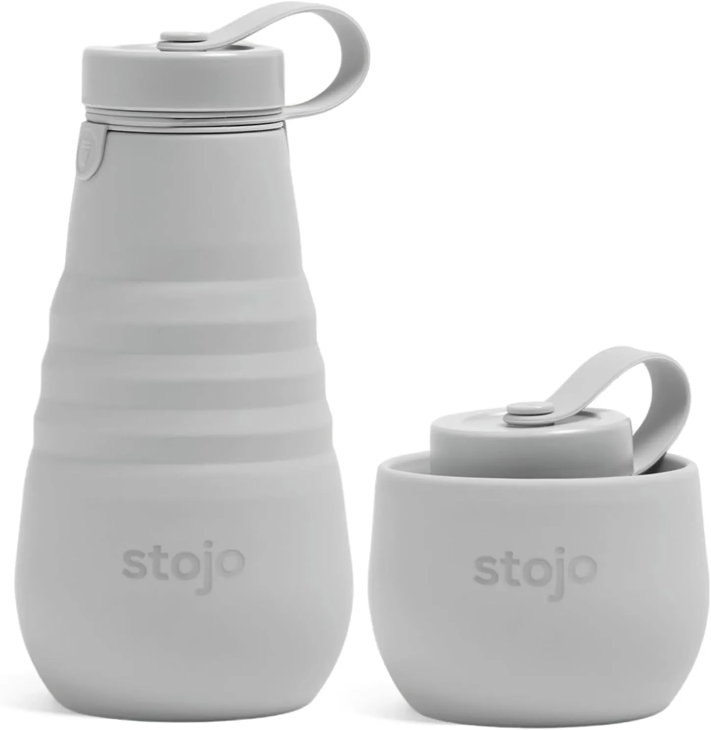 STOJO Collapsible Water Bottle  Cashmere Gray, 20oz / 592ml - Leak-Proof Reusable Silicone Travel Cup for Hot & Cold Drinks - Microwave & Dishwasher Safe