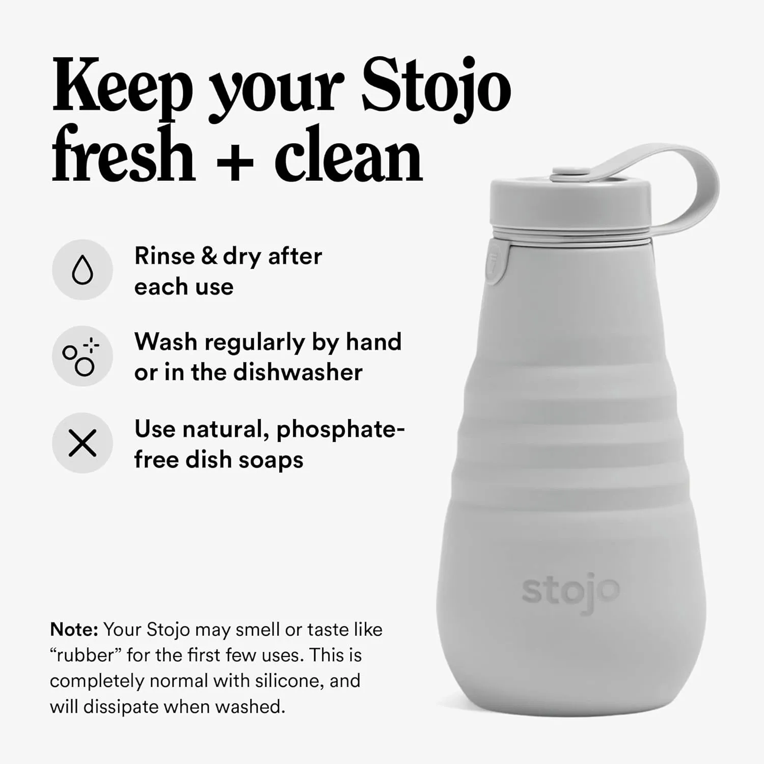 STOJO Collapsible Water Bottle  Cashmere Gray, 20oz / 592ml - Leak-Proof Reusable Silicone Travel Cup for Hot & Cold Drinks - Microwave & Dishwasher Safe