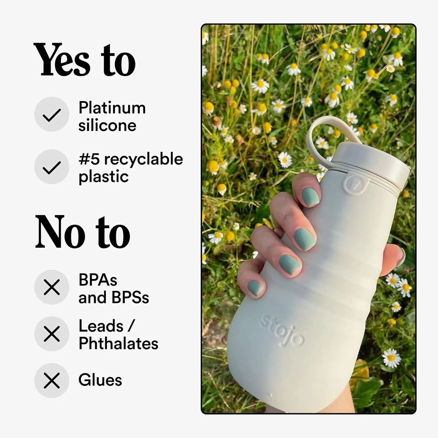 STOJO Collapsible Water Bottle  Cashmere Gray, 20oz / 592ml - Leak-Proof Reusable Silicone Travel Cup for Hot & Cold Drinks - Microwave & Dishwasher Safe