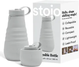 STOJO Collapsible Water Bottle  Cashmere Gray, 20oz / 592ml - Leak-Proof Reusable Silicone Travel Cup for Hot & Cold Drinks - Microwave & Dishwasher Safe