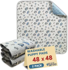 Washable Pee Pads for Dogs, 2 Pack Reusable Puppy Pads, Absorbent Whelping With Bone Print, Non-Slip Waterproof Pet Training for Couch, Crate, Potty Training - 48x48in