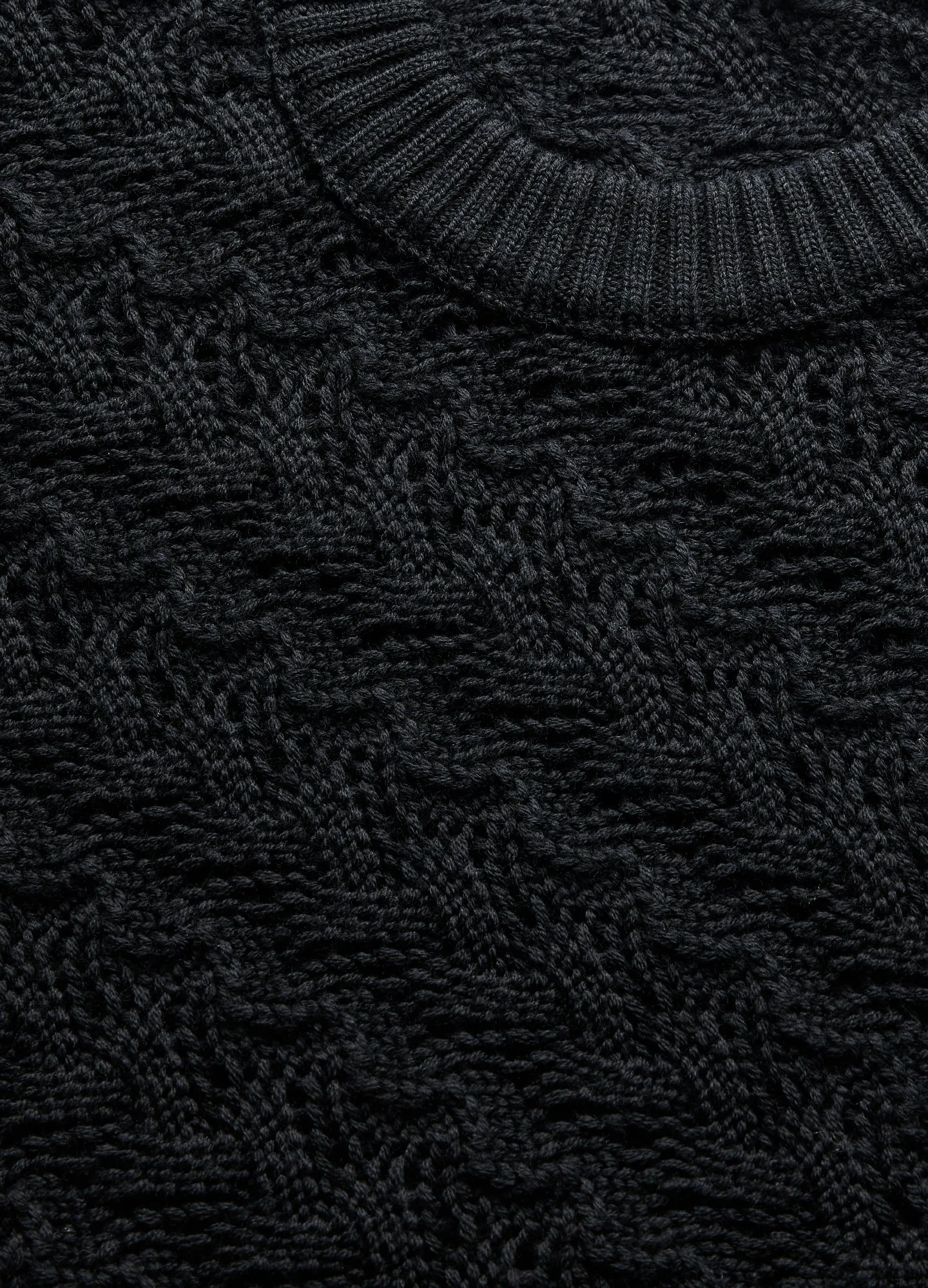 Wool Lace Cable Sweater Black