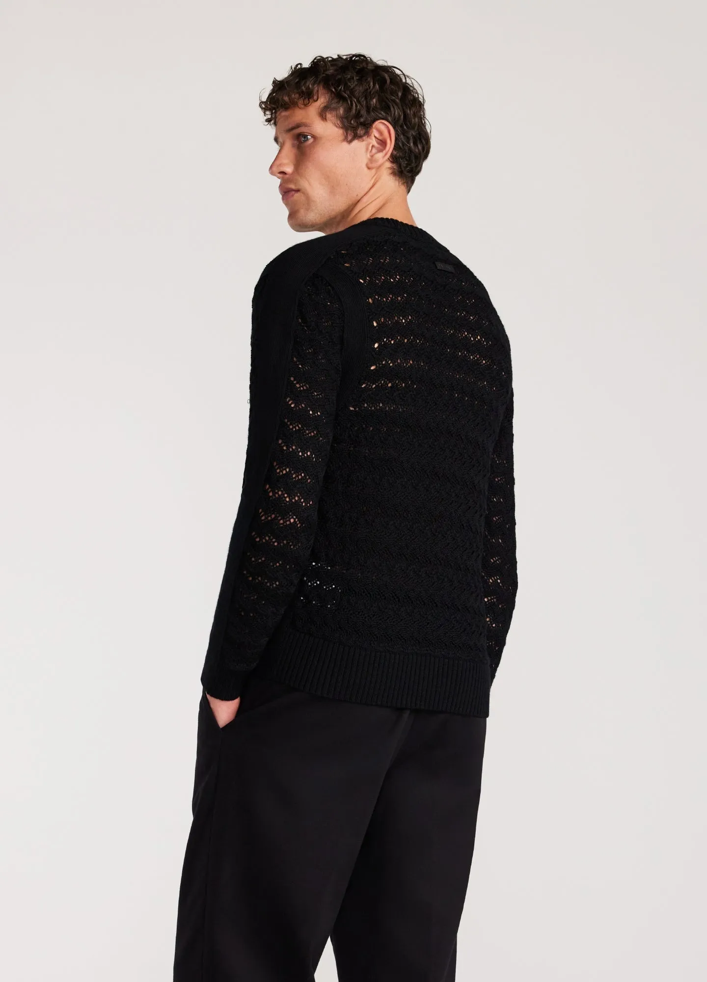 Wool Lace Cable Sweater Black