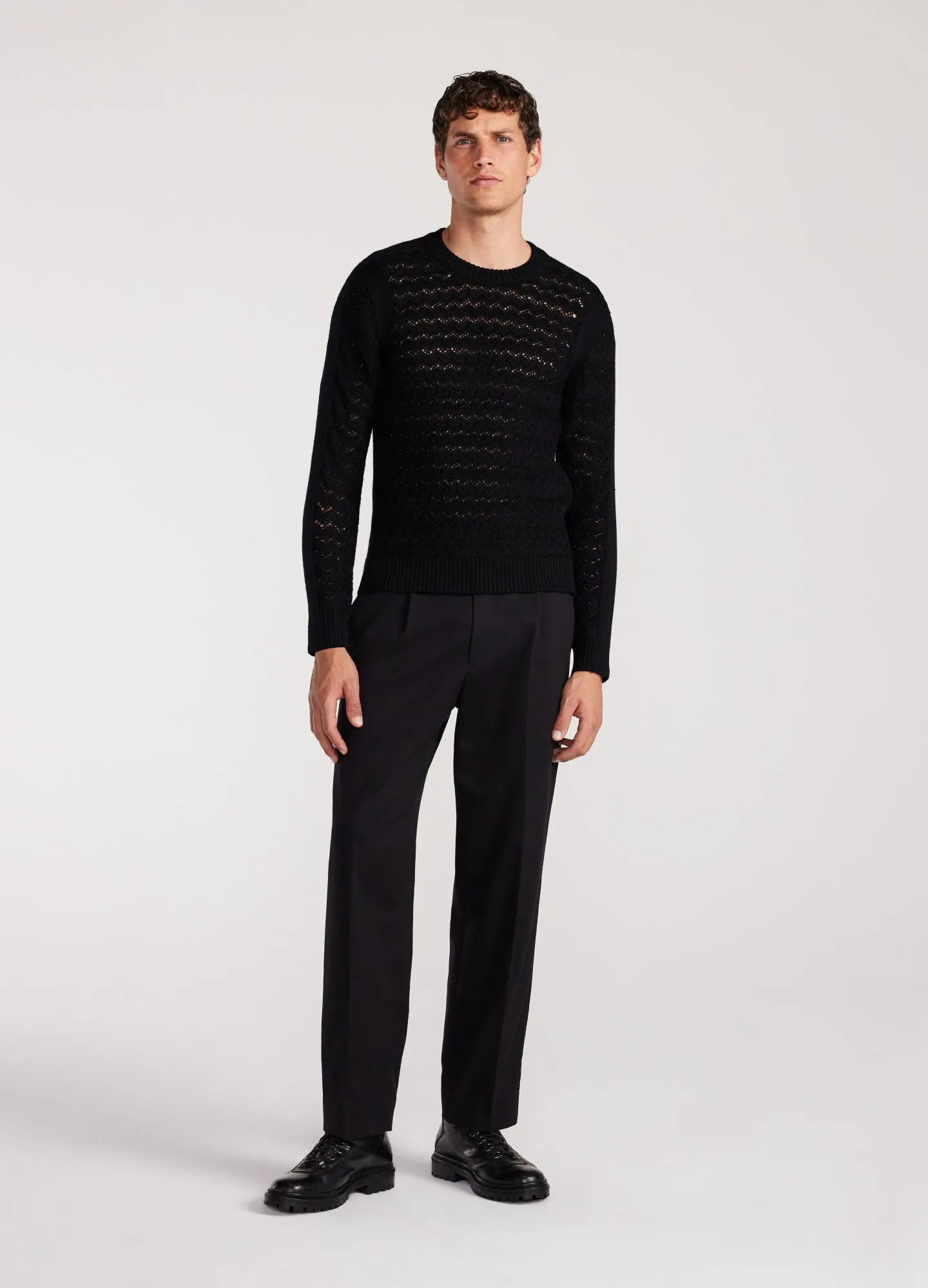 Wool Lace Cable Sweater Black