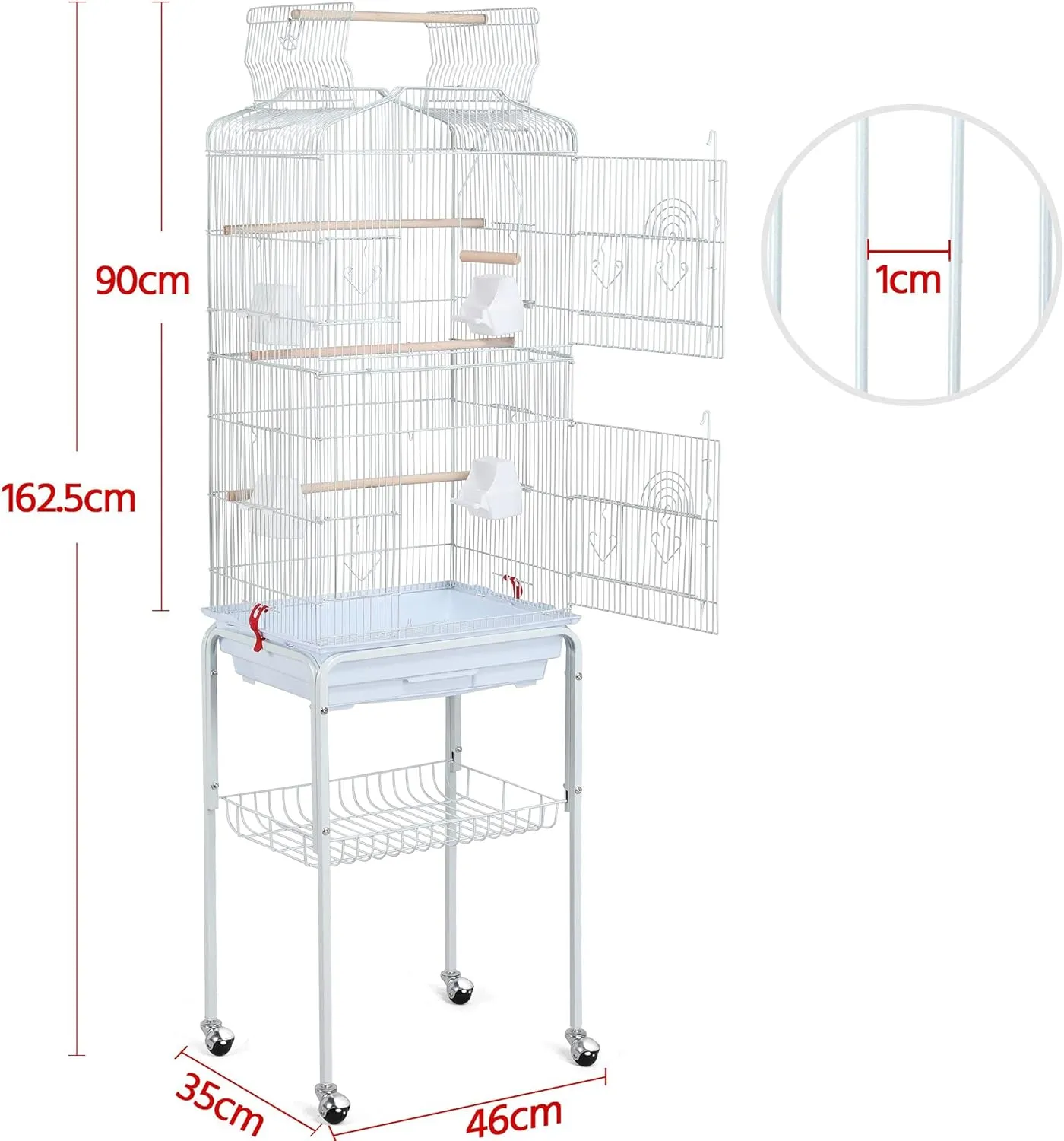 Yaheetech 64-inch Open Play Top Bird Cages for Parakeets Cockatiels Finches Lovebirds Canaries Conures Budgies Parrot Birdcage w/Detachable Rolling Stand, White