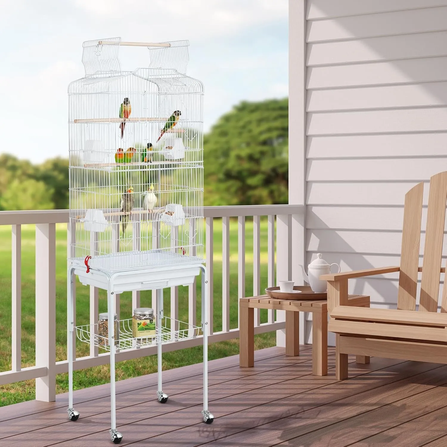 Yaheetech 64-inch Open Play Top Bird Cages for Parakeets Cockatiels Finches Lovebirds Canaries Conures Budgies Parrot Birdcage w/Detachable Rolling Stand, White