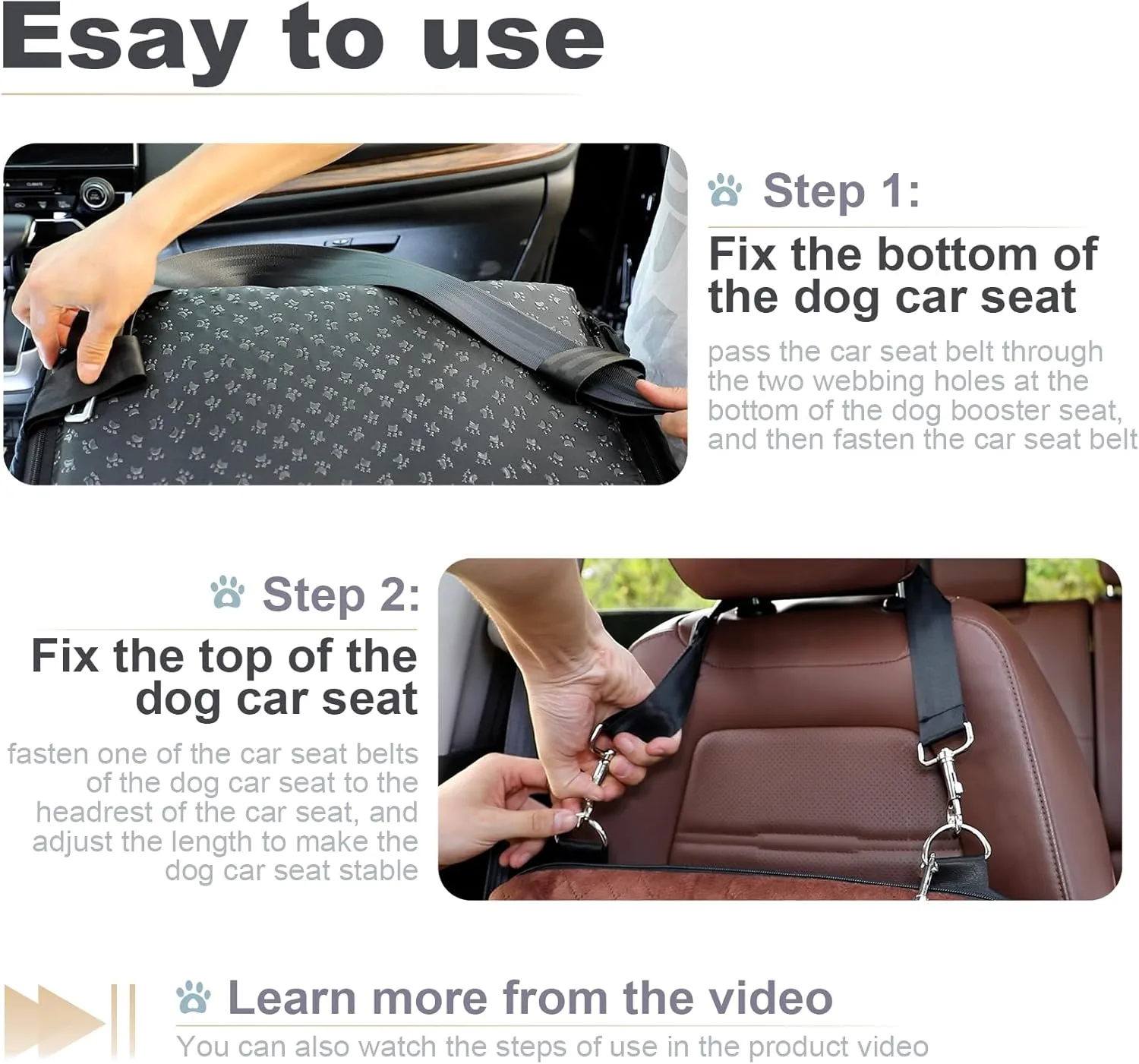 Youvee Dog Booster Car Seat - Interior Height 6 Inch Elevated Pet Car Seat for Small Dogs Up to 30 Lbs - Safety, Comfortable, Fully Detachable and Washable (View -Brown)